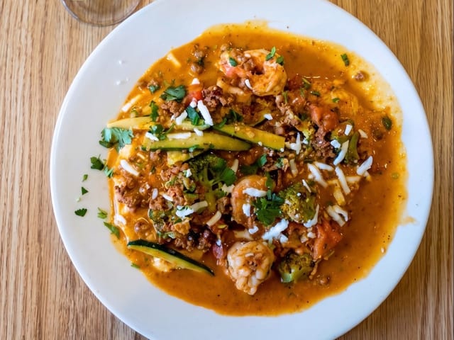 Scary chicken & shrimp.
